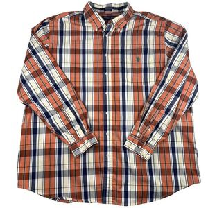 US Polo Assn Mens 2XLT Plaid Button Down Pony Shirt Orange Navy Stretch Tall